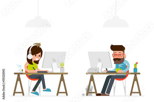 Man and woman working on computer