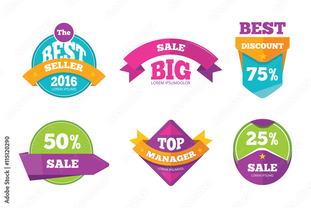 Discount tags banners and stickers vector collection for digital marketing. Badge template for shopping business, special tag and label for promotion shopping illustration