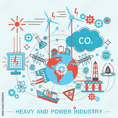 Heavy and power industry infographics template. Modern graphic design Flat line Concept for promo, printed materials and web banner.