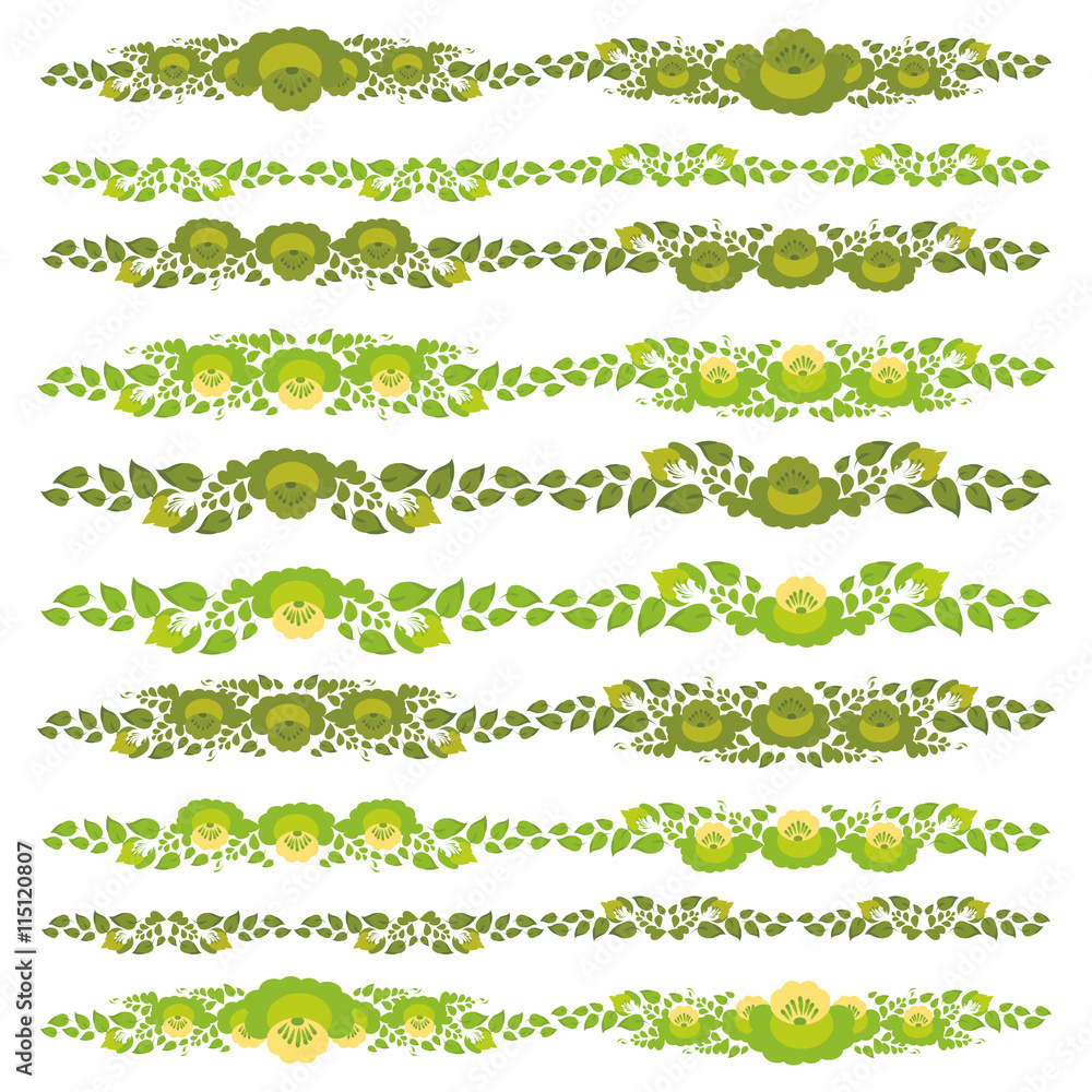 Fototapeta premium Vintage floral elements, green on white background for your design. Vector