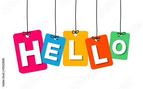 Vector colorful hanging cardboard. Tags - hello