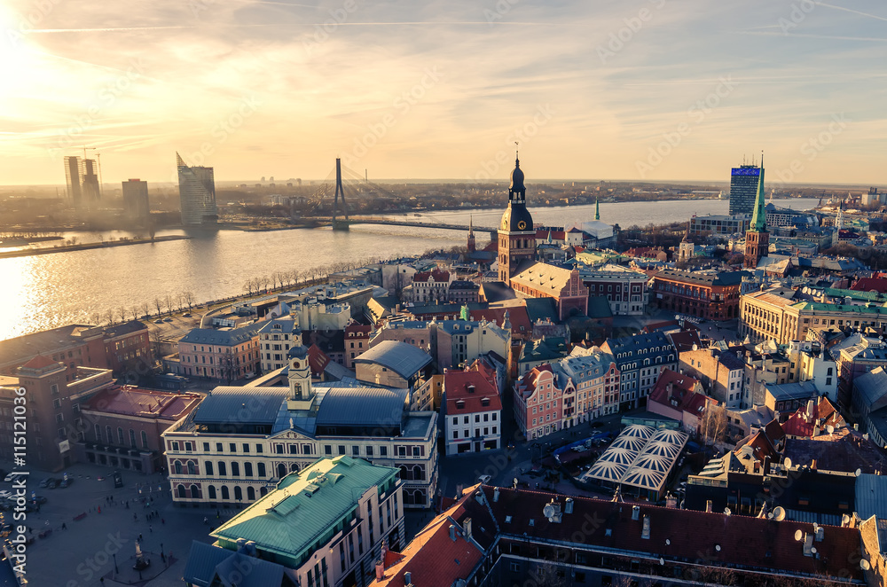 Riga, Latvia: aerial view of Old Town - obrazy, fototapety, plakaty 