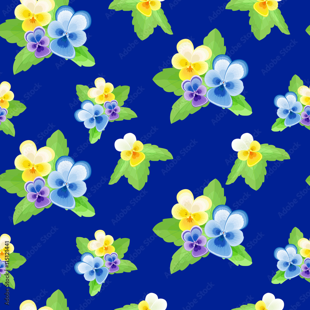 Pansies on blue background 2