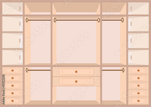 Flat Design walk in closet with shelves