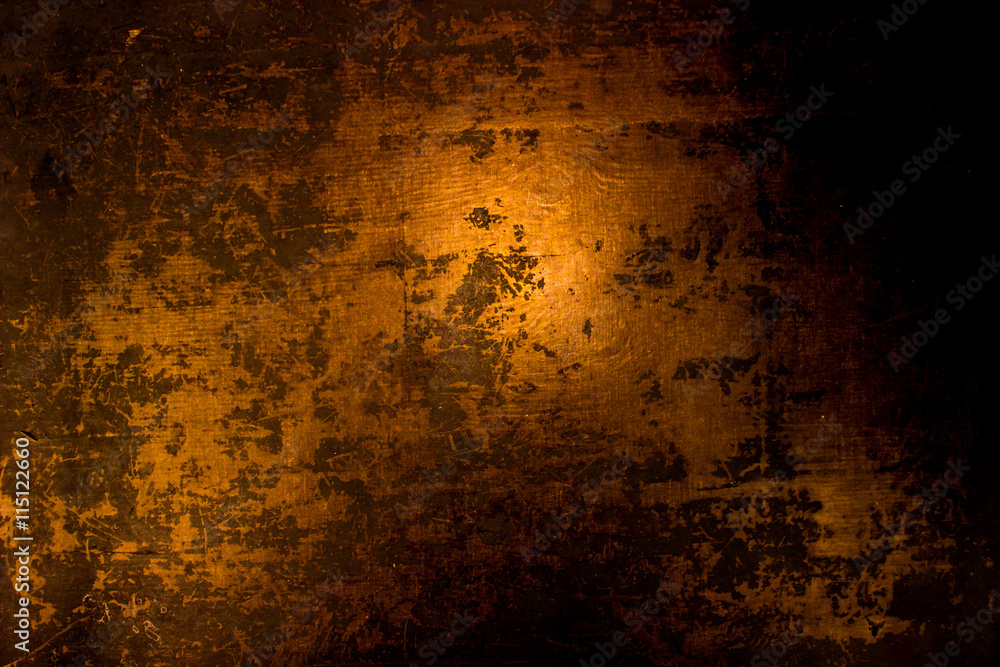 old scary rusty rough golden and copper metal surface texture/background for Halloween or haunted house games background/texture of wall - obrazy, fototapety, plakaty 