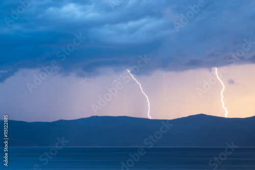 Storm over Yenisei river at Siberia.