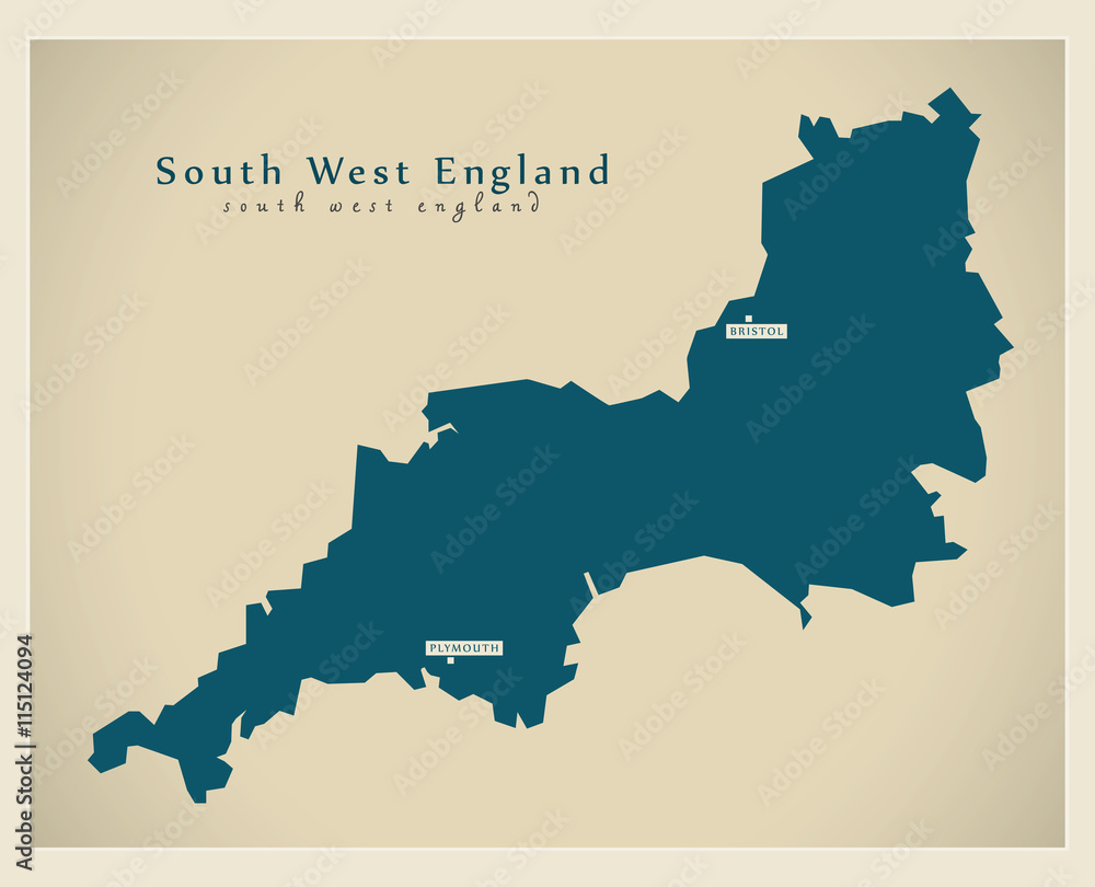 Modern Map - South West England UK refreshed design