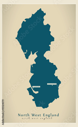 Modern Map - North West England UK refreshed design