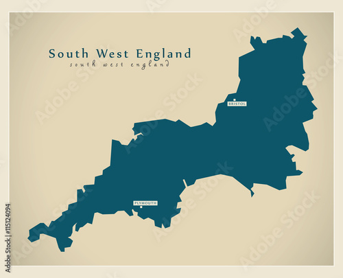 Modern Map - South West England UK refreshed design