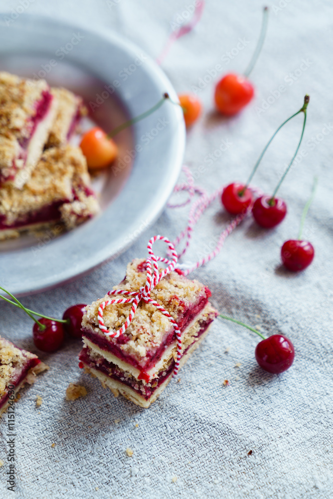 cherry crumble cake slices cherry crumble cake slices