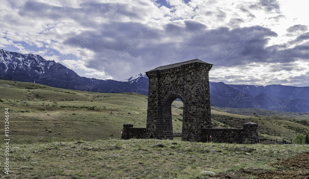 North gate of Gardiner city in Yellowstone National park
