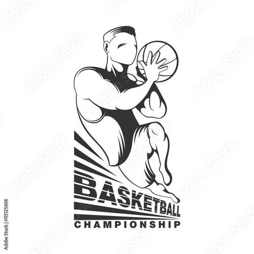 Vintage black and white basketball player silhouette. Basketbal poster designe