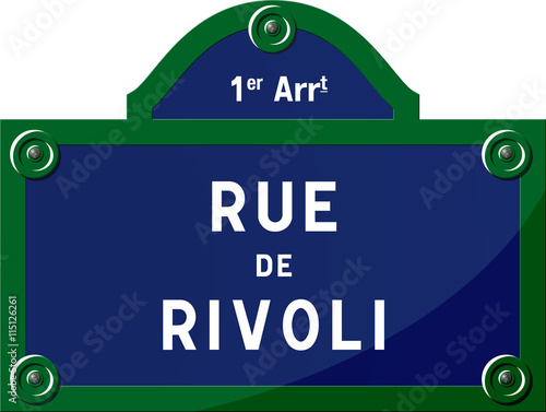 Billede på lærred Panneau rue de Rivoli 75001 Paris - Panneau rue parisienne - France
