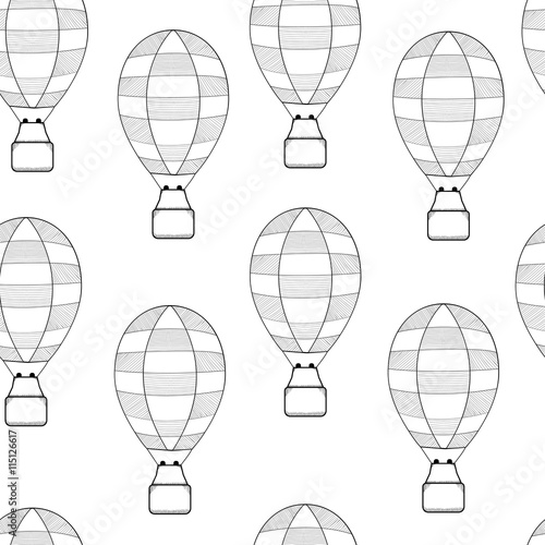 Hot air ballon seamless pattern. Monochrome background