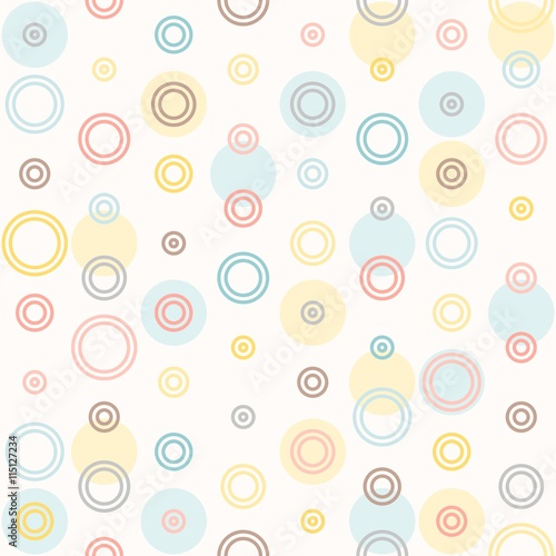 Seamless colourful polka dot pattern and colourful circle line pattern on white background, suitable for wrapping paper pattern