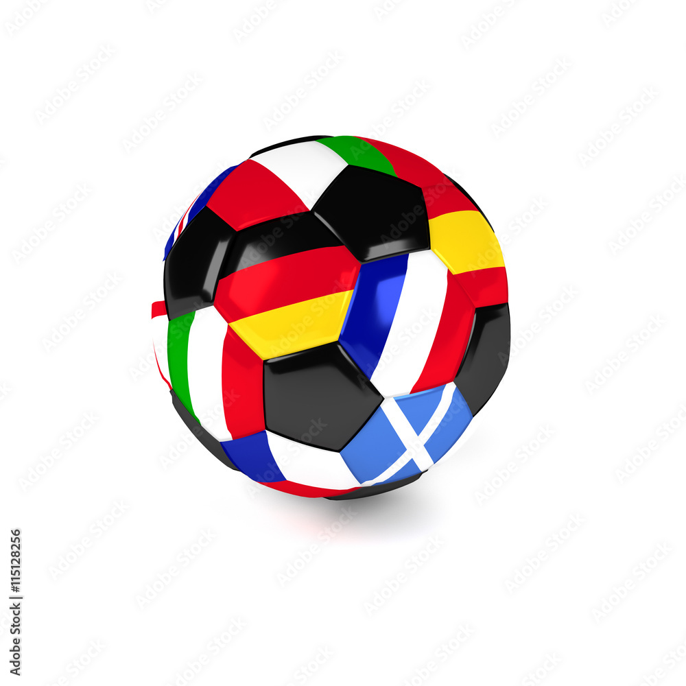 Soccer ball with European flags, 3d rendering Soccer ball with European flags, 3d rendering
