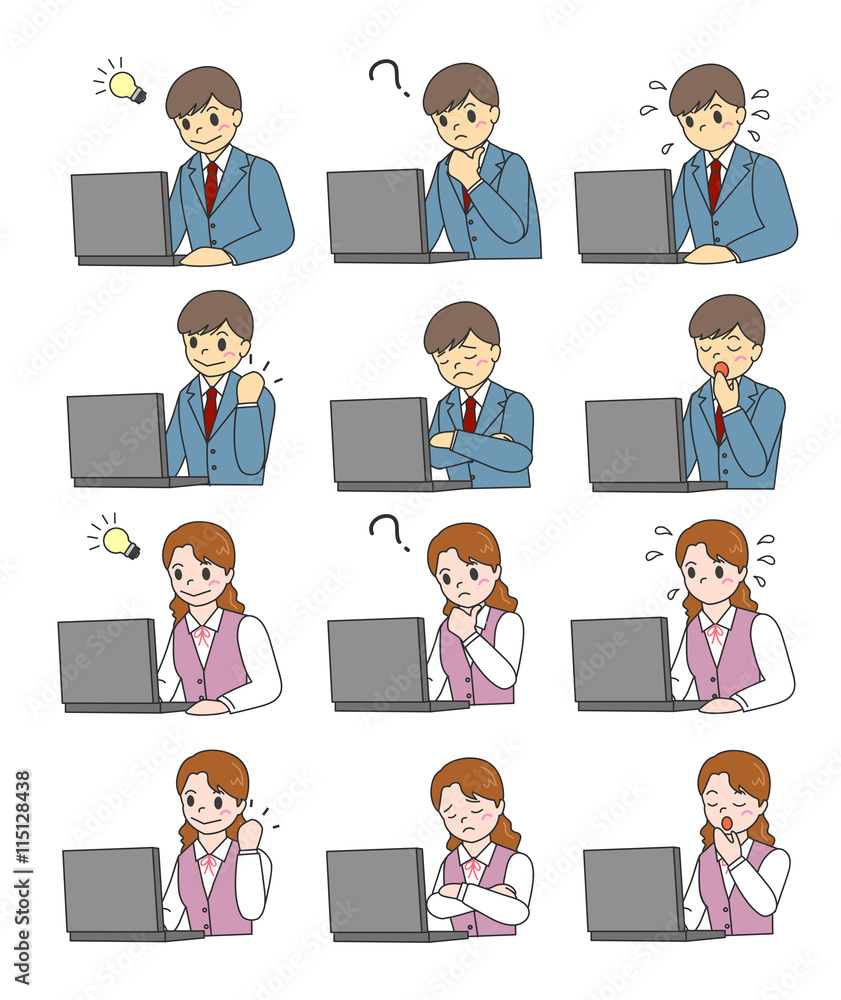 ビジネスマン　OL　パソコン　表情