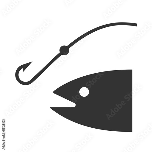 Fishing rod silhouette. Concept of relaxation, tourism, ocean fishing, spinner bait, spoon-bait, hunting. Flat style trend modern logo design vector illustration. Fish and amchor logo.