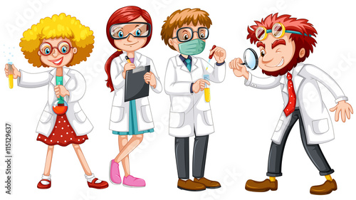 Male and female scientists in white gown