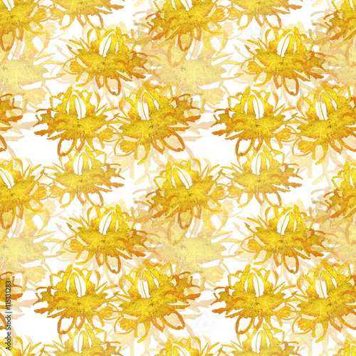 Seamless pattern with hand-painted golden flowers