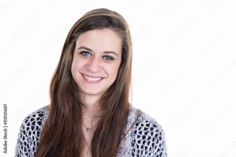 Beautiful latin woman smiling and looking at camera isolated on Beautiful latin woman smiling and looking at camera isolated on