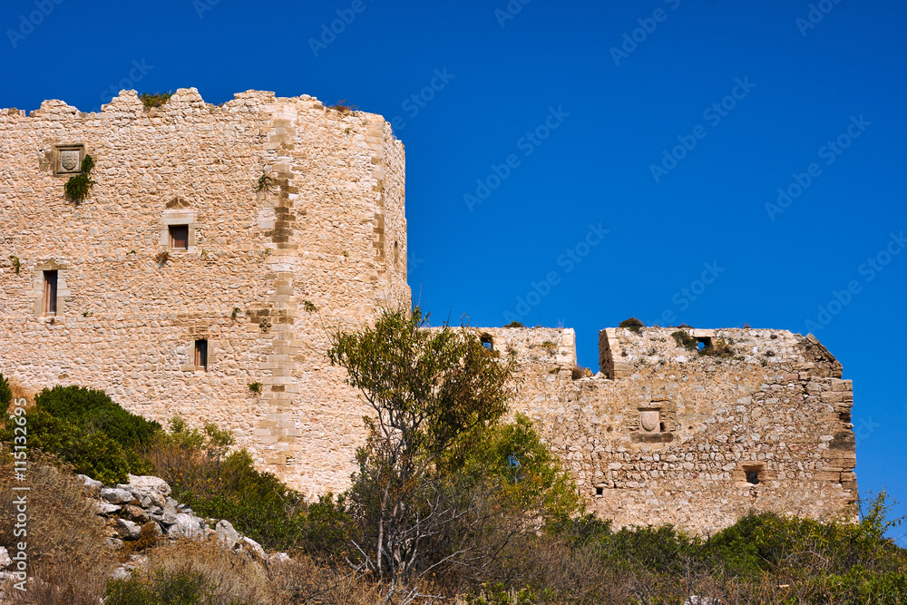 The ruins of the medieval fortress of the Knights in Rhodes .