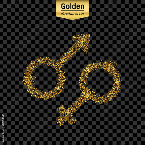 Gold glitter vector icon of gender isolated on background. Art creative concept illustration for web, glow light confetti, bright sequins, sparkle tinsel, abstract bling, shimmer dust, foil.