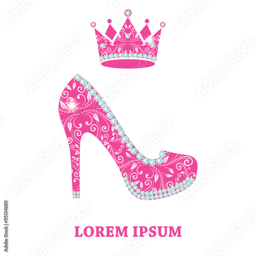 Glamour design elements of magenta shoe and crown