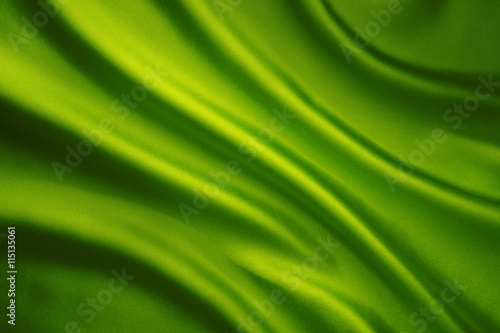 Silk Fabric Waves Background, Abstract Green Satin Cloth Texture