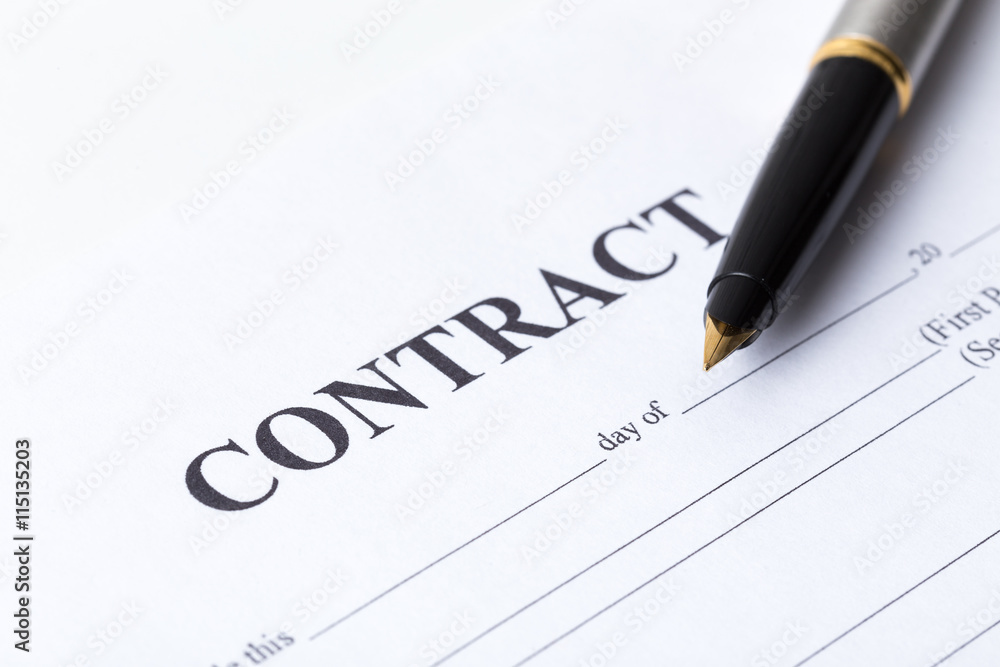 Business contract sheet and fountain pen Business contract sheet and fountain pen