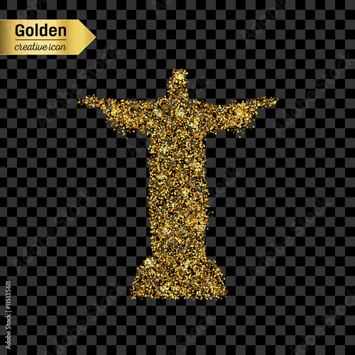 Gold glitter vector icon of statue isolated on background. Art creative concept illustration for web, glow light confetti, bright sequins, sparkle tinsel, abstract bling, shimmer dust, foil.