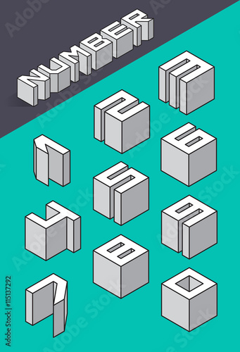 Set of the isometric numbers. Vector illustration