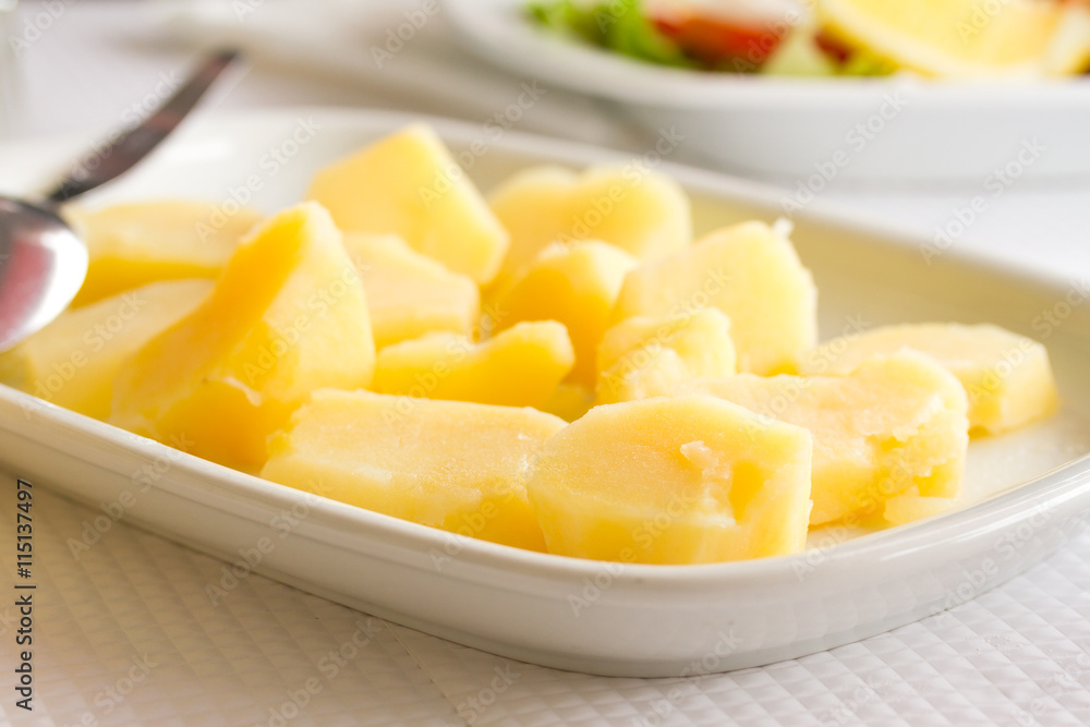 boiled potato on white dish boiled potato on white dish
