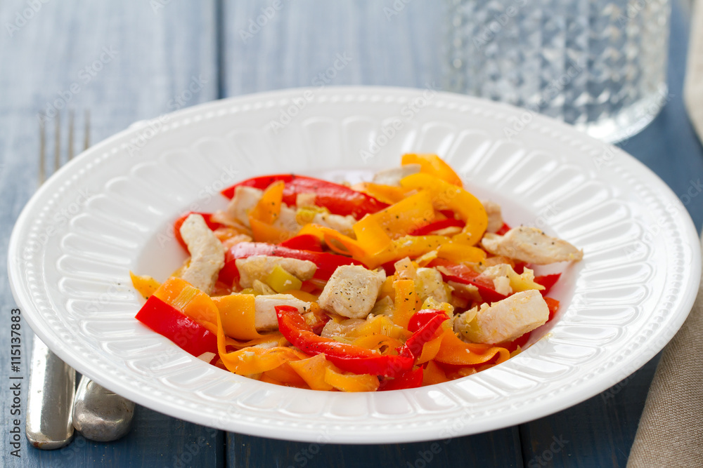 chicken with vegetables on white plate chicken with vegetables on white plate