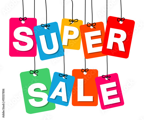 Vector colorful hanging cardboard. Tags - super sale