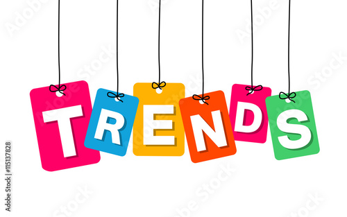 Vector colorful hanging cardboard. Tags - trends