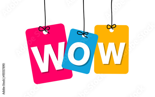 Vector colorful hanging cardboard. Tags - wow