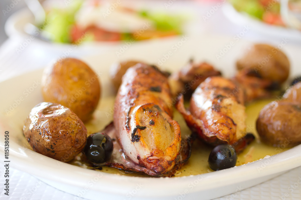 grilled squid with potato and olives grilled squid with potato and olives