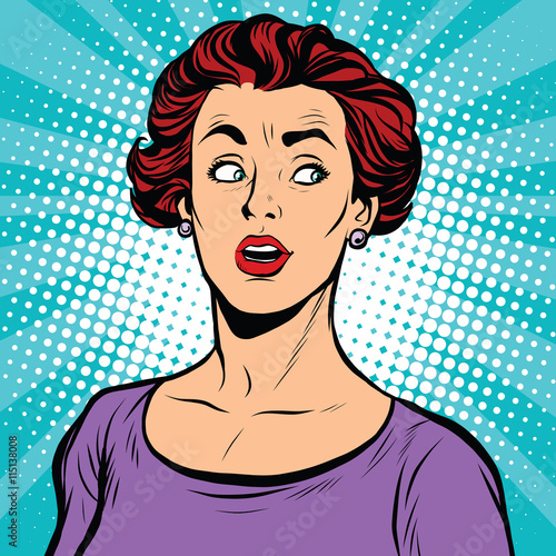Surprised pop art woman looking sideways