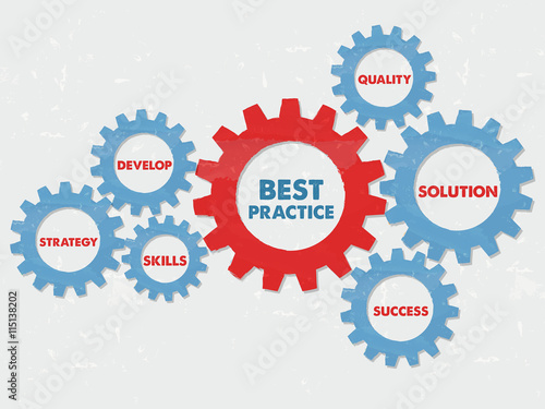 best practice and concept words in grunge flat design gears, vec