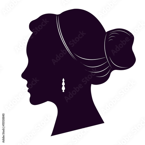 Elegant bride silhouette. Girl head silhouette. Vector illustration. Greeting card, logo, label, wedding invitation