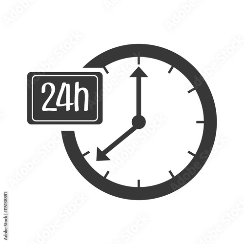 Time and clock isolated flat icon in black and white colors, vector illustration.