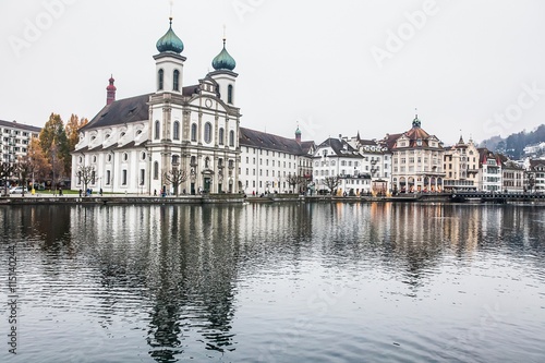 Holiday in Europe - Beautiful foggy view of winter landscape in Lucerne, Switzerland