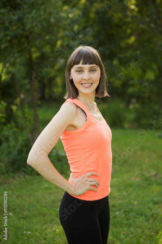 portrait fitness woman after training outdoors