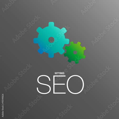 Flat design modern vector illustration concept of SEO word combined from elements and setting icon which symbolized a success internet searching optimization process