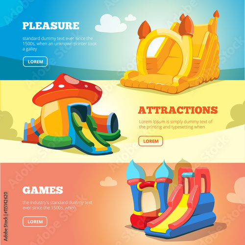 inflatable castles and childrens hills on playground