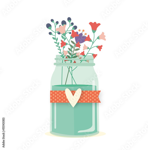 Einmachglas als Blumenvase mit Herz Vektor