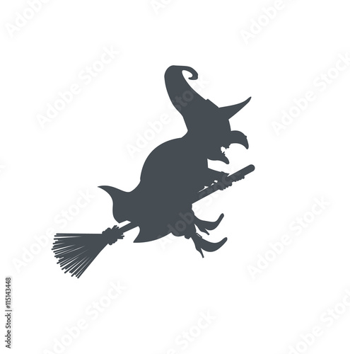 Silhouette Hexe reitet auf Hexenbesen an Halloween - Vektor