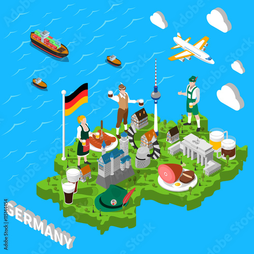 Germany Isometric Sightseeing Map For Tourists 