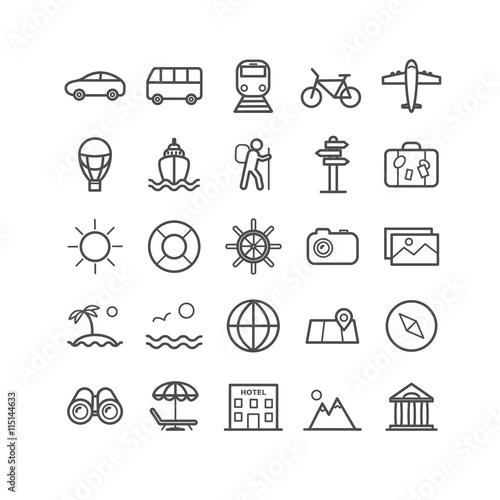 Set of outline travel icons. Vector thin icons for web, print, mobile apps design